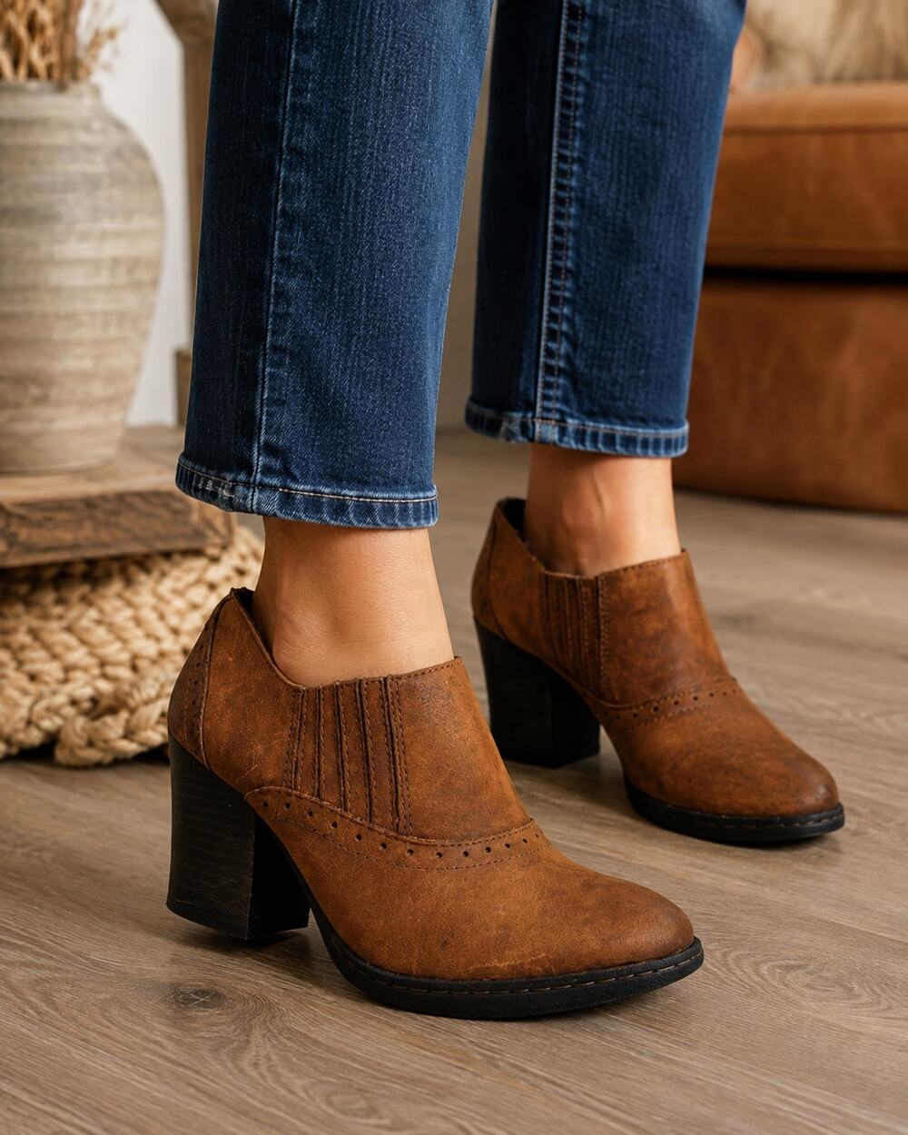 BOC Tan Leather Block Heel Shootie Ankle Boots Womens 7.5 Western Fall Classic